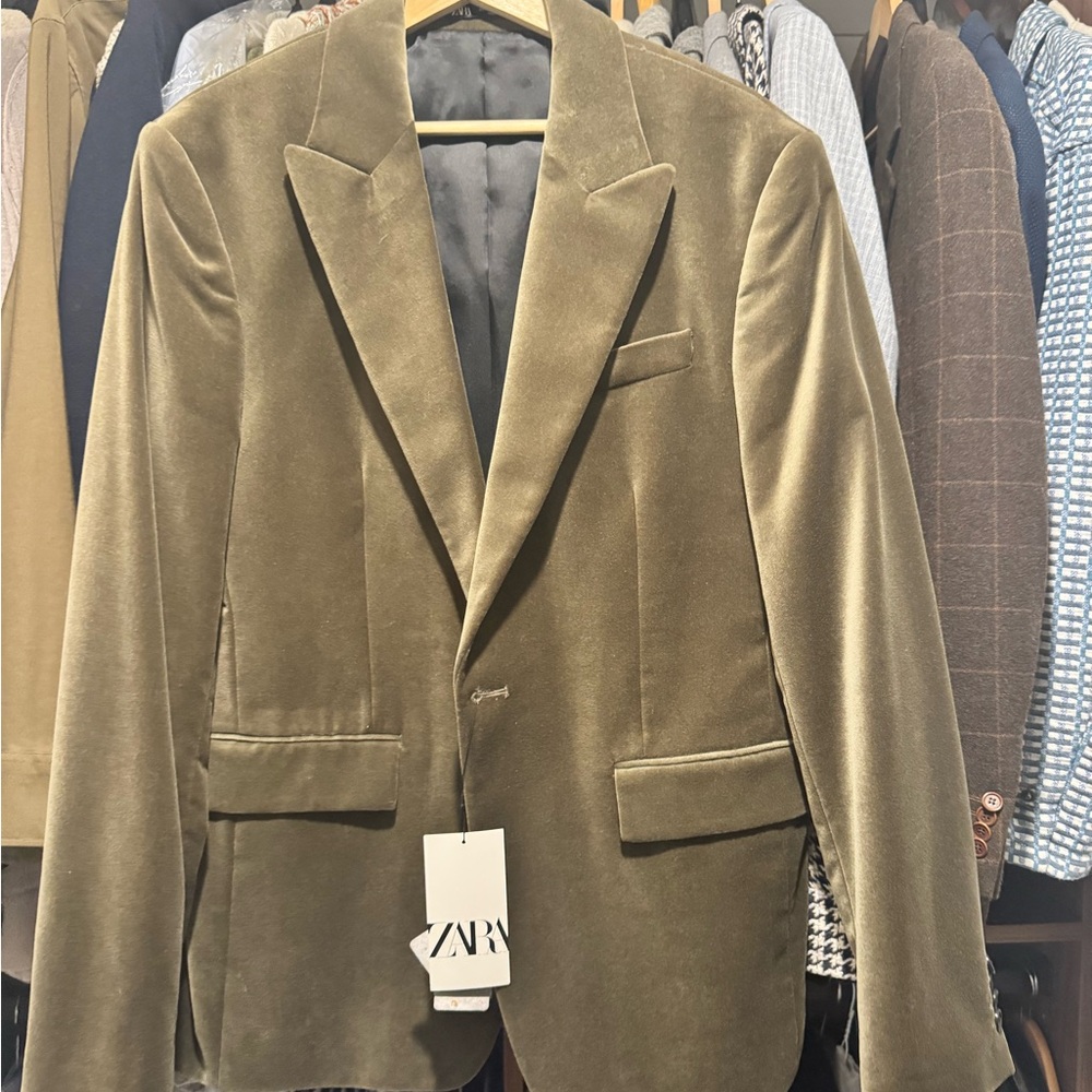 Zara Luxe Olive Velvet Blazer
